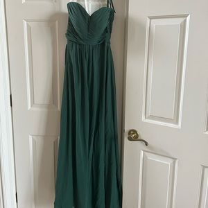 Azazie dark green bridesmaid dress. Strapless but comes with straps to attach
